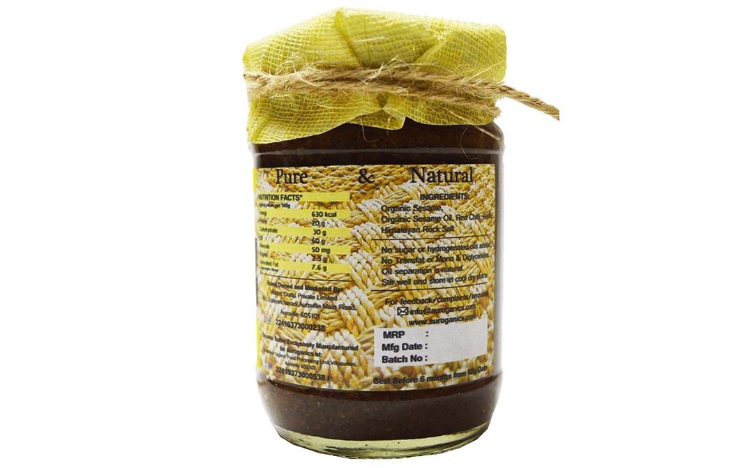 Auroganics Classic Spicy Sesame Butter    Glass Jar  250 grams